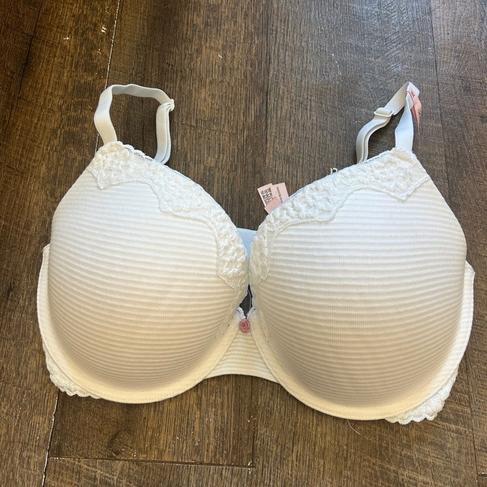 Victoria's Secret Perfect Shape Cotton Shadow Stripe Lace Push-Up Bra 36DD White